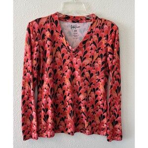 Lesley Evers Women's T-Shirt Top SIze XS Long Sleeve V-Neck Red Stretchy